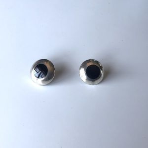 Button style silver and black earrings